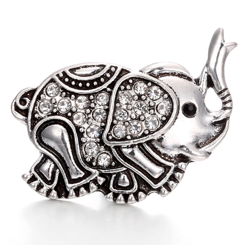 20pcs Vintage Crystal Elephant 18mm Metal Snap Buttons Fit Snaps Bracelet Necklace Jewelry