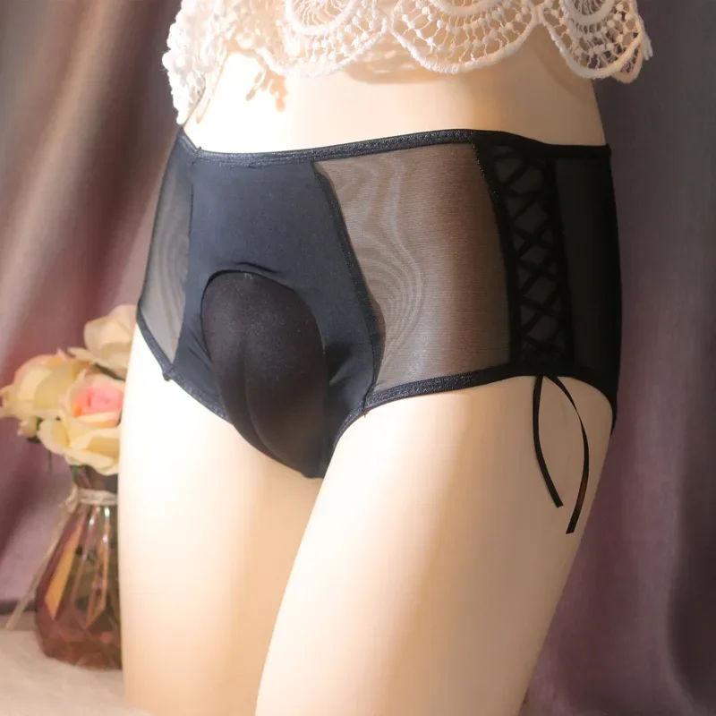 Intimo Con Lacci Traslucidi Slip Da Uomo Con Gaff Nascosto Per Crossdresser Transgender Shaping Camel Toe Slip Da Maschio A Femmina