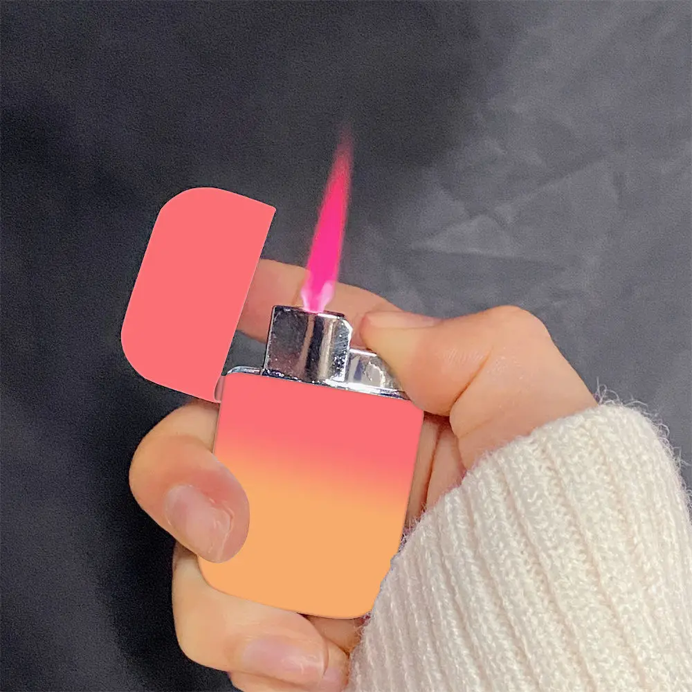 

Pink flame gradient lighter Windproof inflatable high profile level lighter