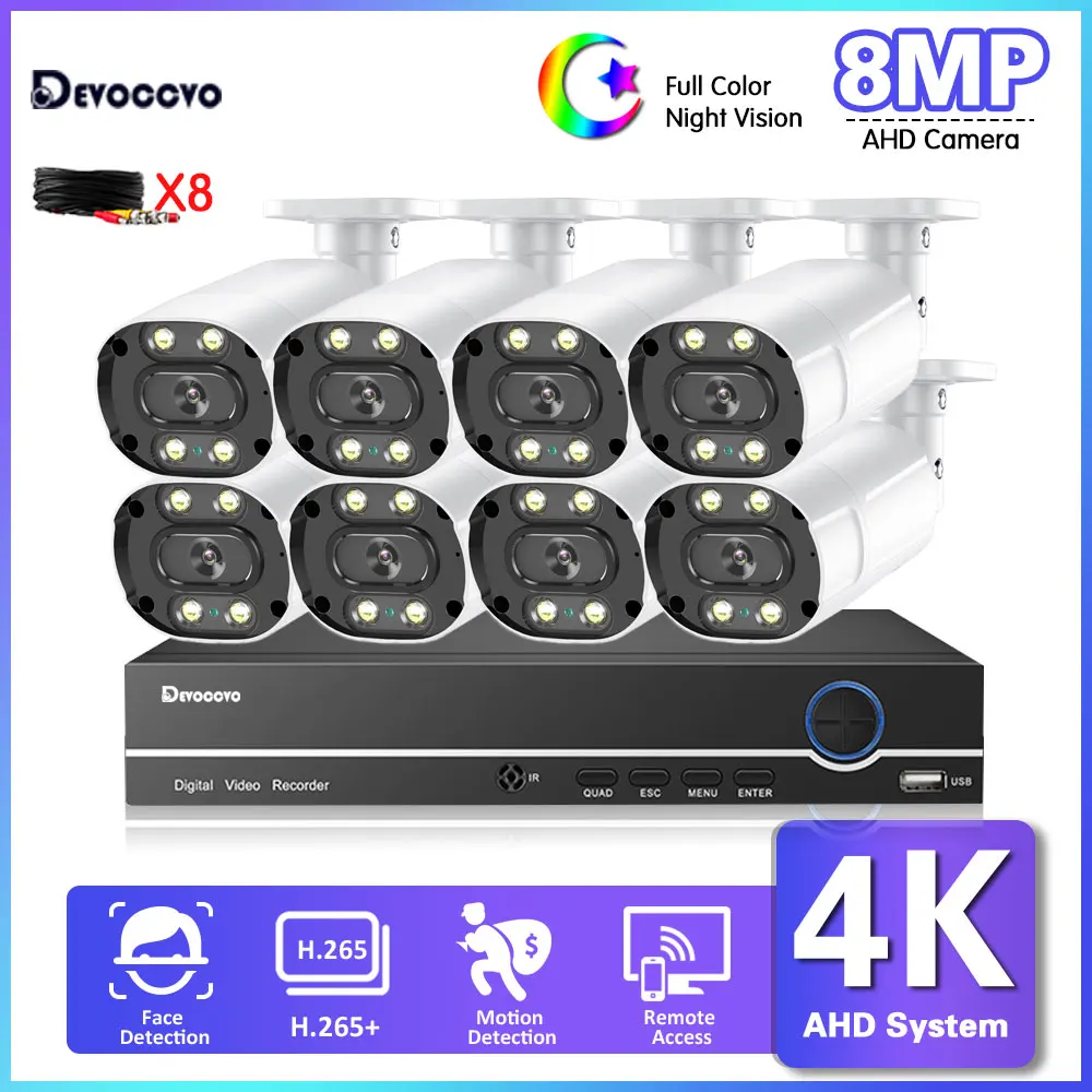 

8CH CCTV Camera System 4K AHD DVR Kit outdoor color night vision 8MP AHD Security Surveillance Camera System Set XMEYE 8 Channel