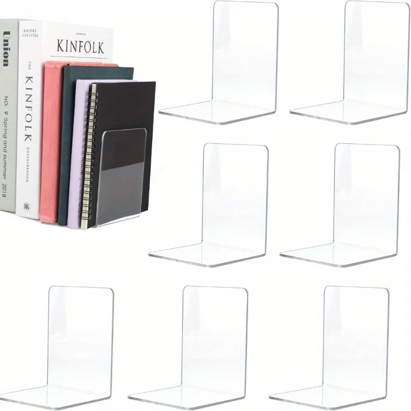 Clear Acrylic Bookends Set 4/8pcs for Office Home & Retail Book Storage Desktop Display Stands