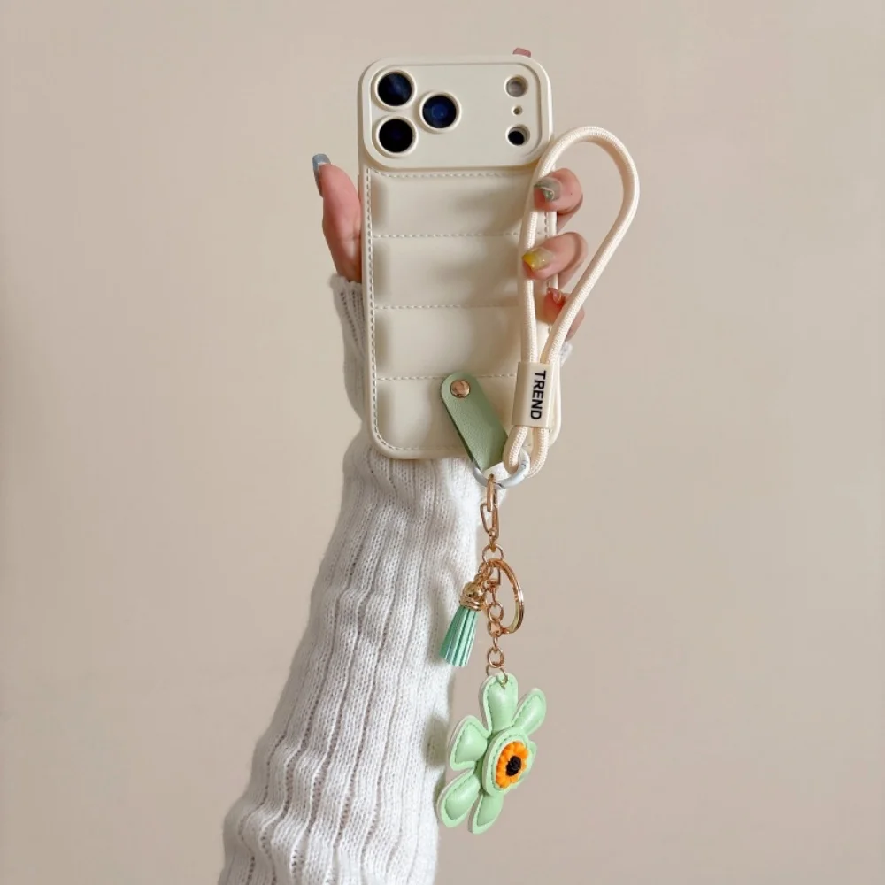 Sunflower Pendant Lanyard Case with Wrist Strap - Shockproof Soft Down Jacket Cover