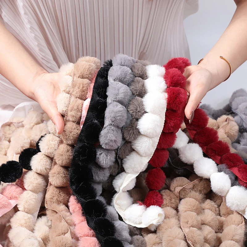 Faux Fur Ball Shape Fur Ribbon Crafts Sewing Trimming DIY Costume Edge Ribbon Furry Fluffy Sewing Craft Scarf Collar Tapes 1M