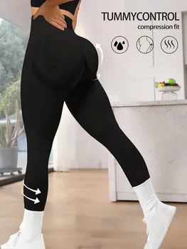 CZGUKE Pantaloni da yoga da palestra senza cuciture da donna a vita alta color pesca pantaloni sportivi attillati tinta unita pantaloni sportivi da ciclismo yoga