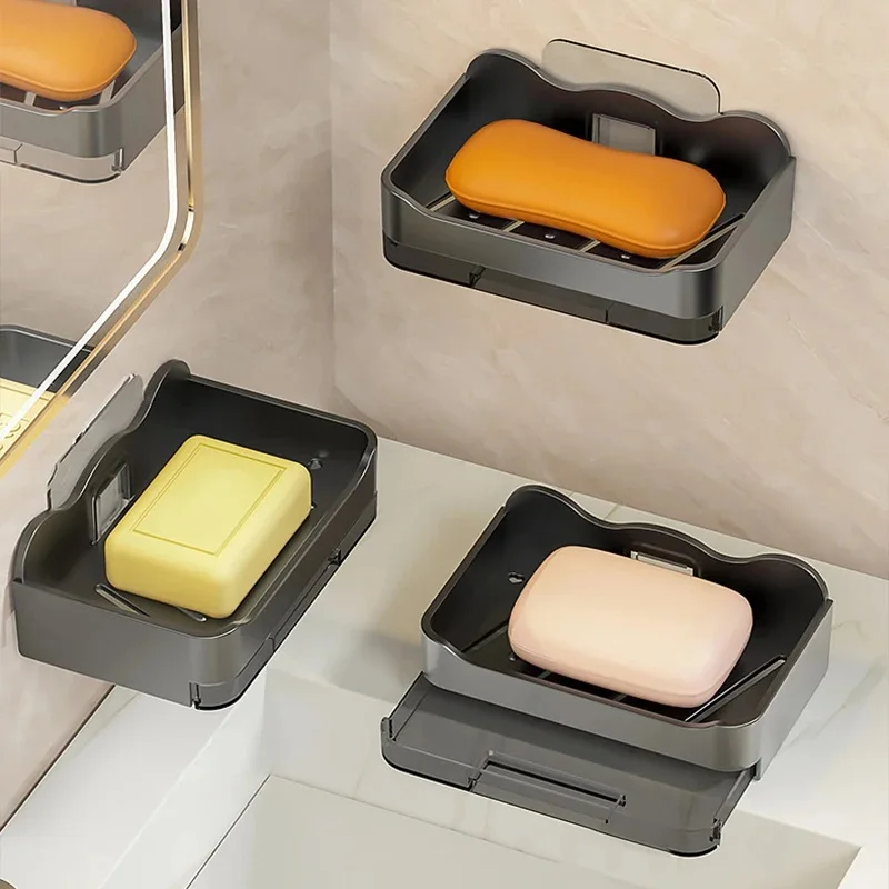 Double Layer Soap Holder Bathroom Soap Dish With Drain Water Self Adhesive Container Box Plastic Wall Dispenser Tray soap holder,shower soap tray,soap dish rack