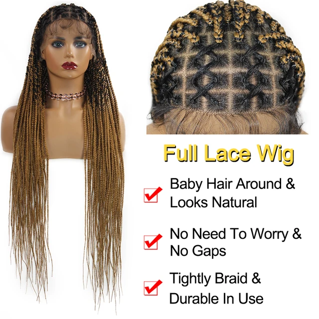 blond full lace box braid lace front wigs ombre long braided 360 full lace frontal wig