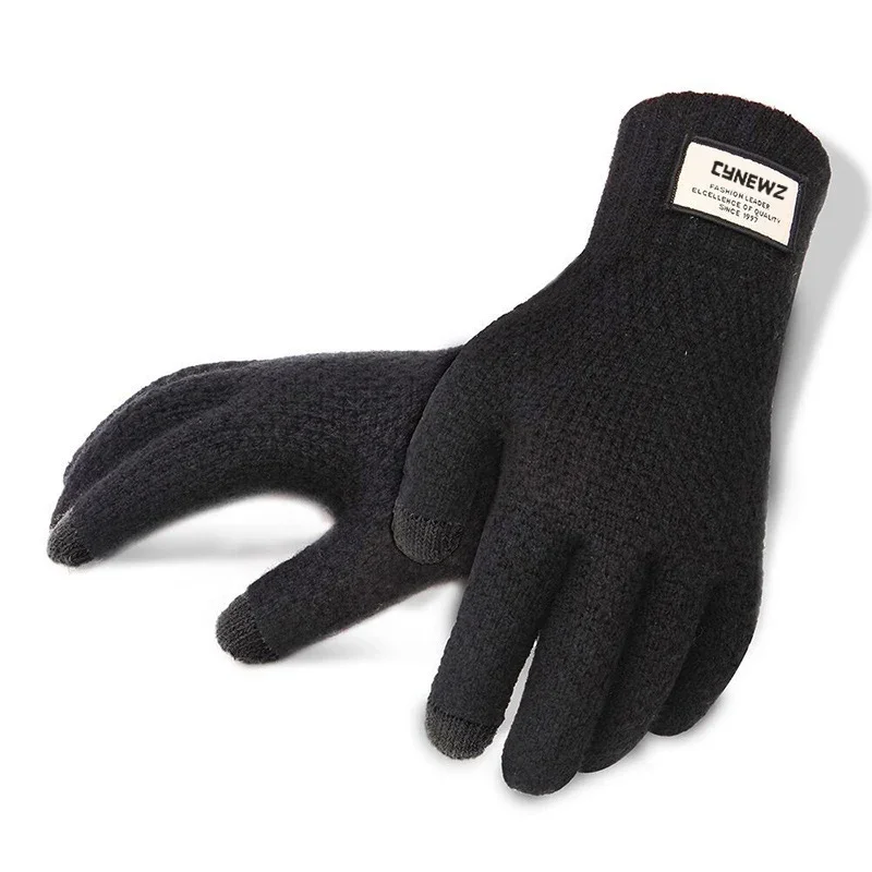 

Winter Autumn Men Knitted Gloves Touch Screen High Quality Male Thicken Warm Wool Cashmere Solid ski Gloves Men Mitten Business