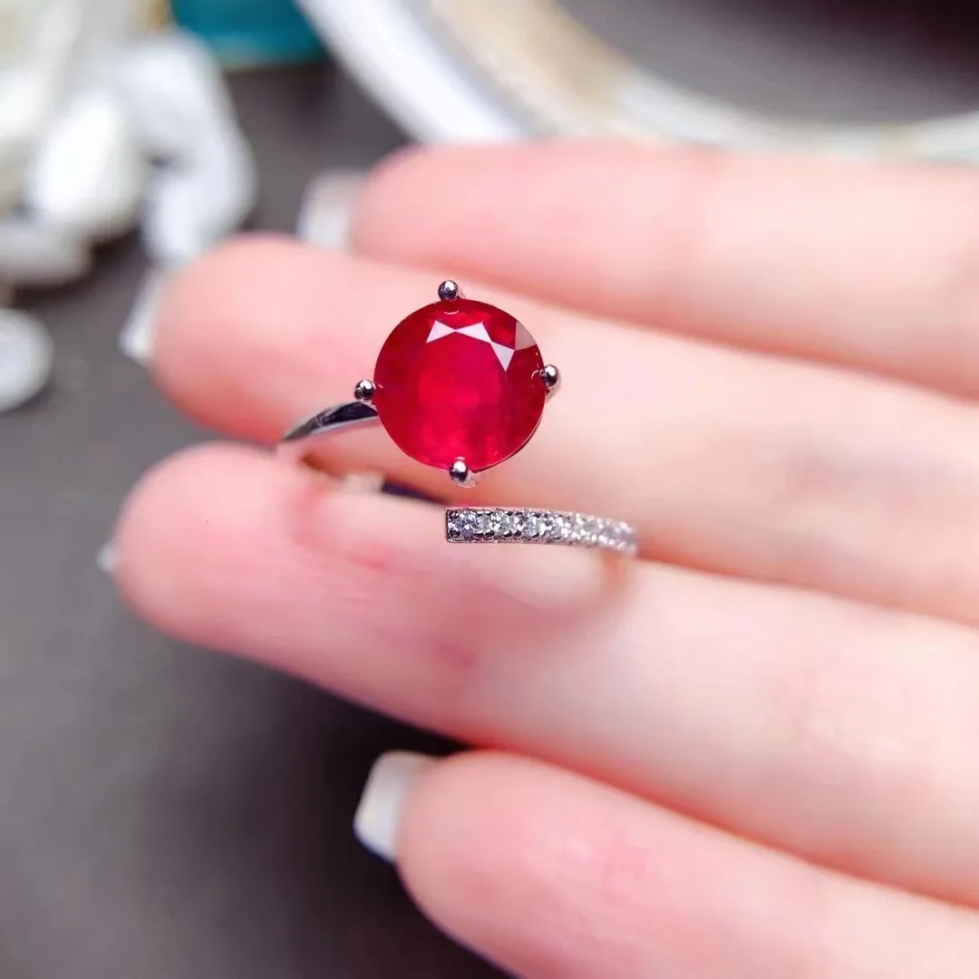 

FS Natural Ruby Open Ring S925 Sterling Silver Fine Fashion Charm Women's Weddings Jewelry MeiBaPJ New Style