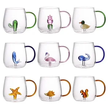 Tazza monostrato in vetro a forma di animale dei cartoni animati per la casa, in vetro borosilicato alto, per soggiorno con tazza per bevande fredde per succhi degli ospiti 1