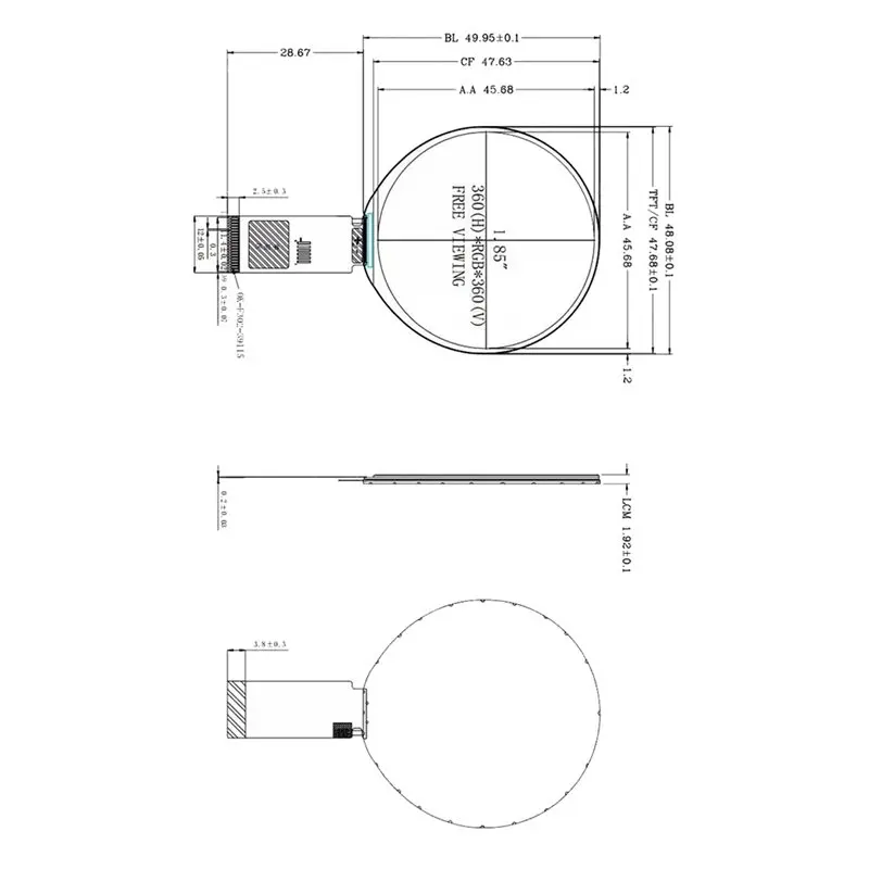 Echoear 1.85인치 원형 터치 스크린 QSPI LCD 360X360 해상도 디스플레이(CST816T 터치 컨트롤러 ST77916 드라이버 포함)