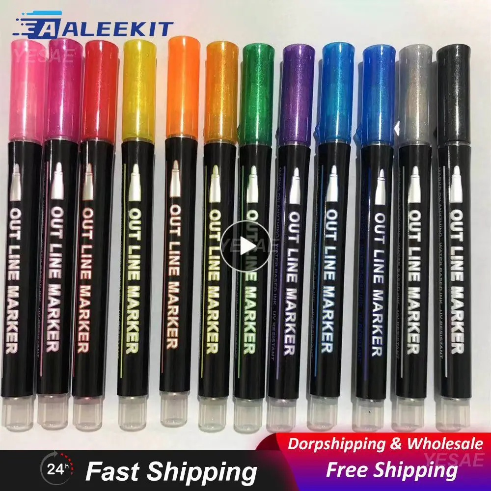 

Highlighter Bright Colors Two-line Design Comfortable Fashionable Art Supplies Pen Graffiti Pen Glow Effect Metallic Luster