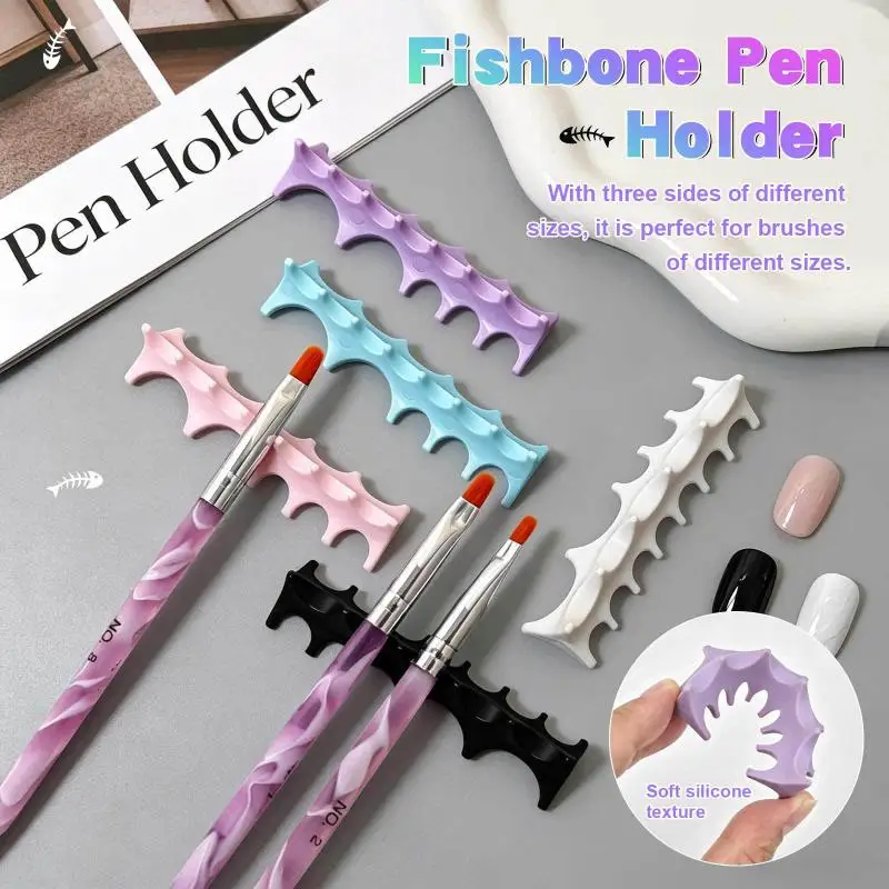 ●Silicone Fishbone Nail Pen Holder Brush Rack Shelf UV Gel Brush Display Stand Makeup Painting Pen Rest Organizer Stander