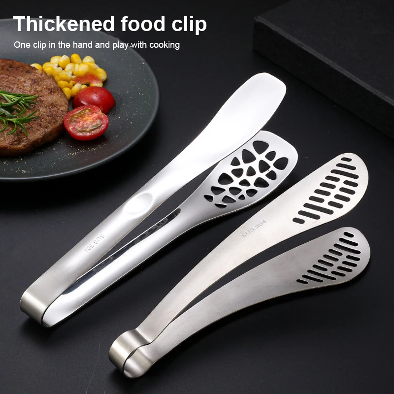 Stainless Steel Handle Kitchen Tongs Bread Meat Salad Clamp Clip Frying Spatula Home Cooking Utensils Kitchen 1PCS food tongs