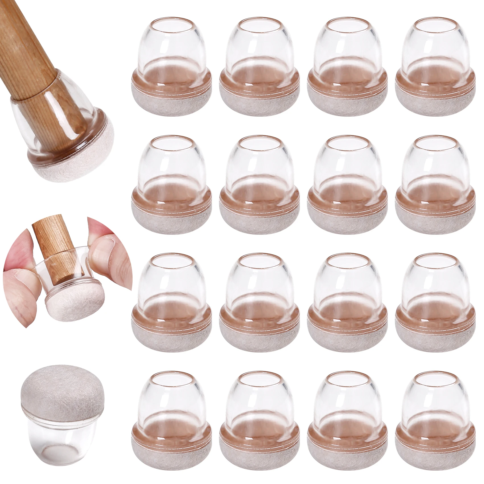 16-Piece Silicone Chair Leg Protectors with Felt Pads for Floor Protection and Noise Reduction