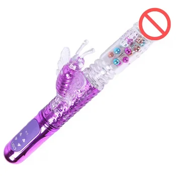 USB Charge Butterfly Telescopic Rotating Bead Rods 36-Frequency G Spot Vibrator Dildo Clit Stimulator Massager Sex Toy for Women 4