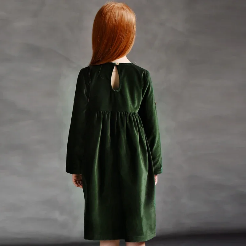 Chic Christmas Red Evening Party Velvet Dress Girls Solid Color Loose Long Sleeved Autumn Dresses Toddler Kids Clothes