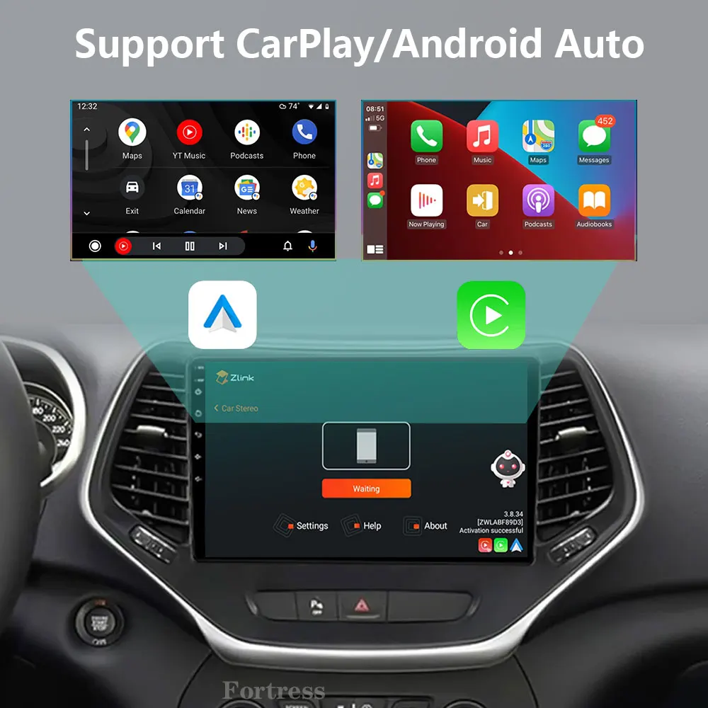 Para Jeep Cherokee 5 KL 2014-2018 Radio de coche navegación Multimedia 4G estéreo inalámbrico Bluetooth Android Auto pantalla táctil Carplay 2