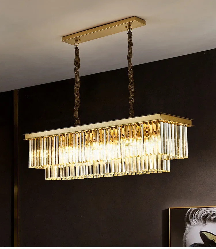 Description Picture 5 of itemAmerican Retro Gold Black Metal E14 Led Pendant Lights Chain Hanging Lustre K9 Clear/amber/gray Crystal Loft Chandelier