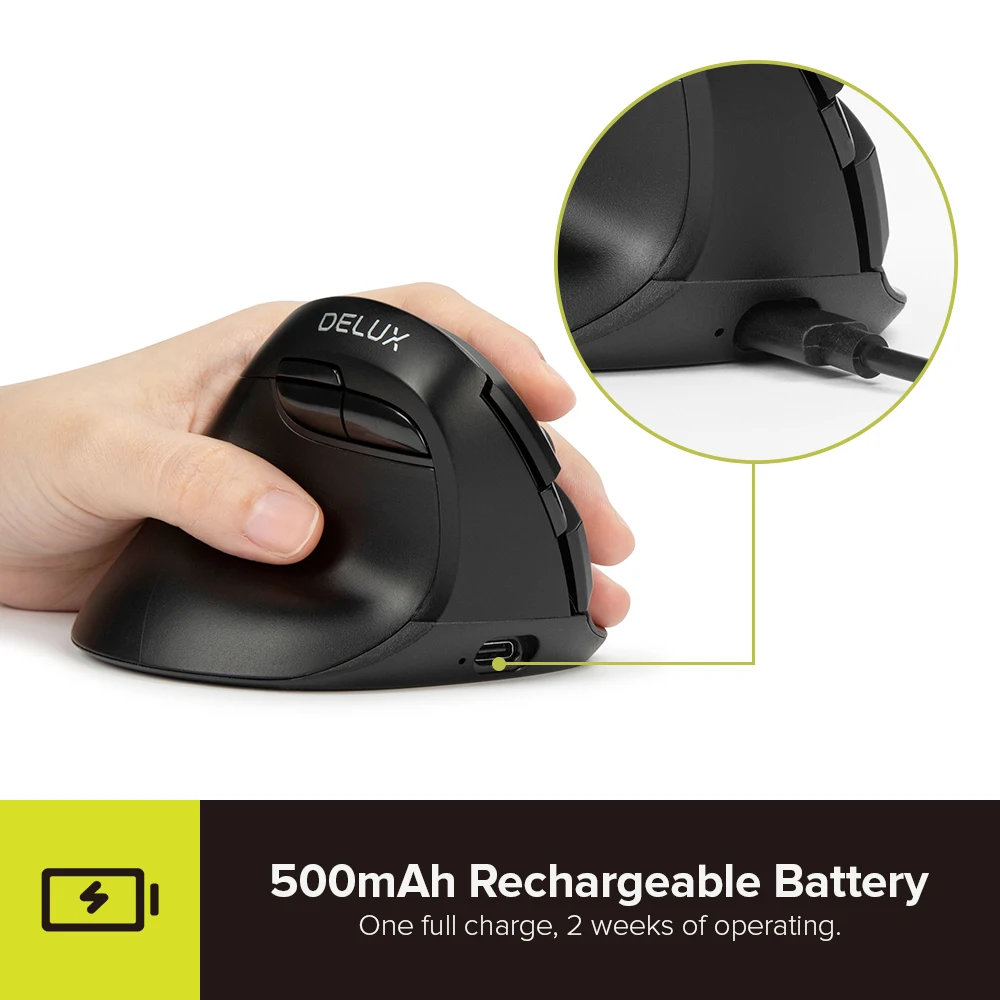 Wireless Ergonomic Mouse for Office Small Hand Bluetooth 2.4GHz Rechargeable Silent Click M618ZD