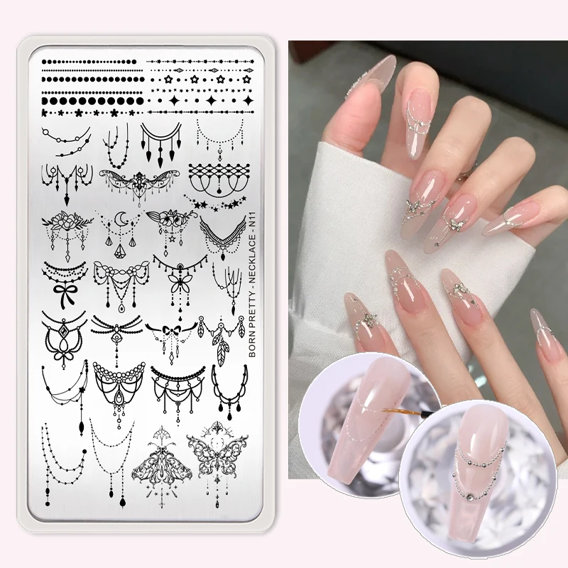 BORN PRETTY 教会の窓ネイルスタンピングプレート蝶ネックレス花ライン