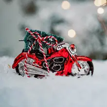 

Coming Home For Christmas Red Motor Bike & Tree Glass Bauble Decoration