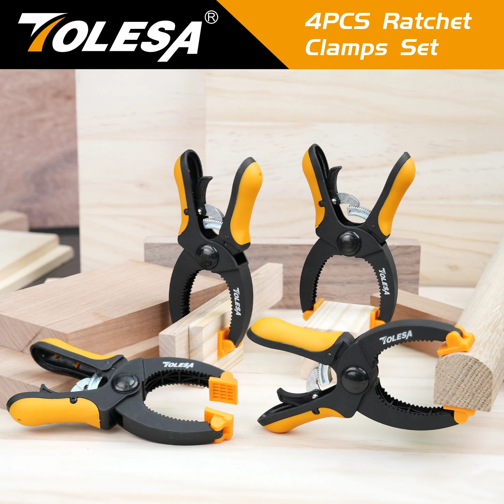 Woodworking Clamps TOLESA 2/4PCS 5" Ratcheting Hand Clamps Set 1.55" Jaw Opening with Powerful Clamping Force Trigger Clamps for Gluing Securing
