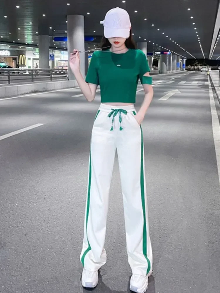 Fashion slim fit short sleeved sports set 2024 spring/summer Korean version new women's set two-piece set