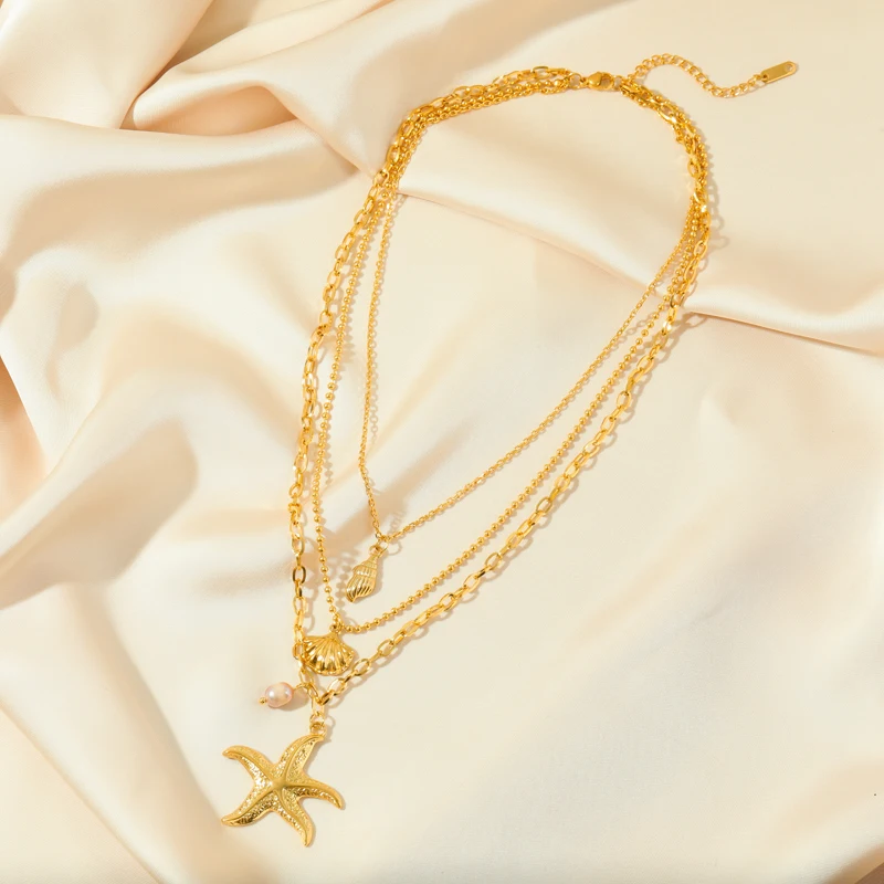 GANPUP 316L Edelstahl Metall Muschel Anhänger Halskette Für Frauen Ozean Stil Wasserdicht Handgemachte Hals Kette Schmuck – Detail 7