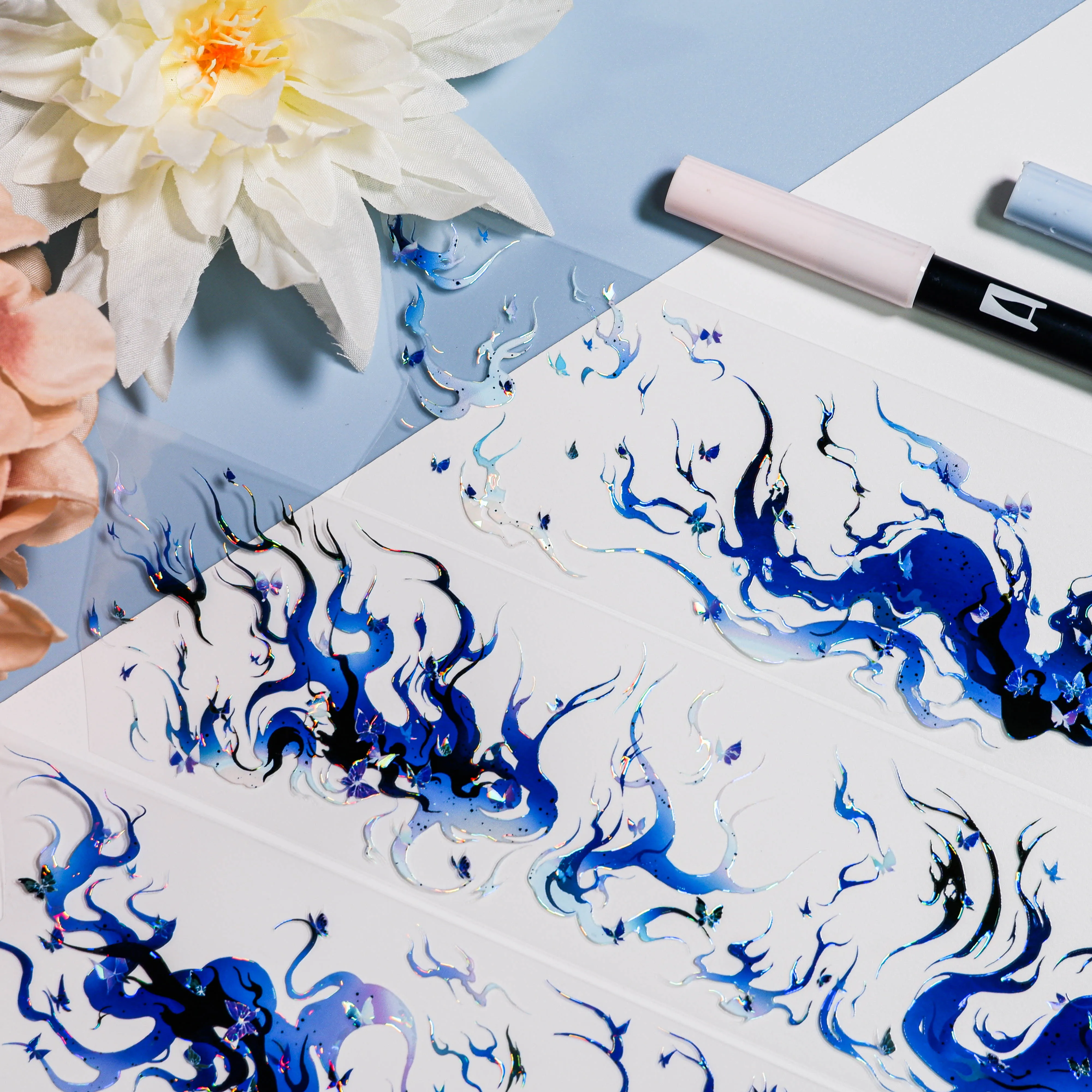1loop Illusory Fire Butterfly Washi PET Tape for Scenic Journaling, Basic Landscape Collage 3