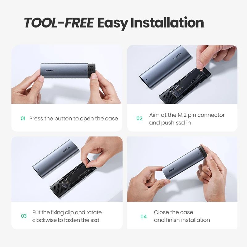 UGREEN M.2 NVMe SSD Enclosure Adapter Aluminum 10 Gbps USB C 3.1 Gen 2 to NVMe PCIe M-Key Solid State Drive External Enclosure solid state drive external hard drive external hard drive case ssd enclosure hard drive enclosure hard disk case external hard drive box hdd case enclosure hard drive adapter ssd adapter