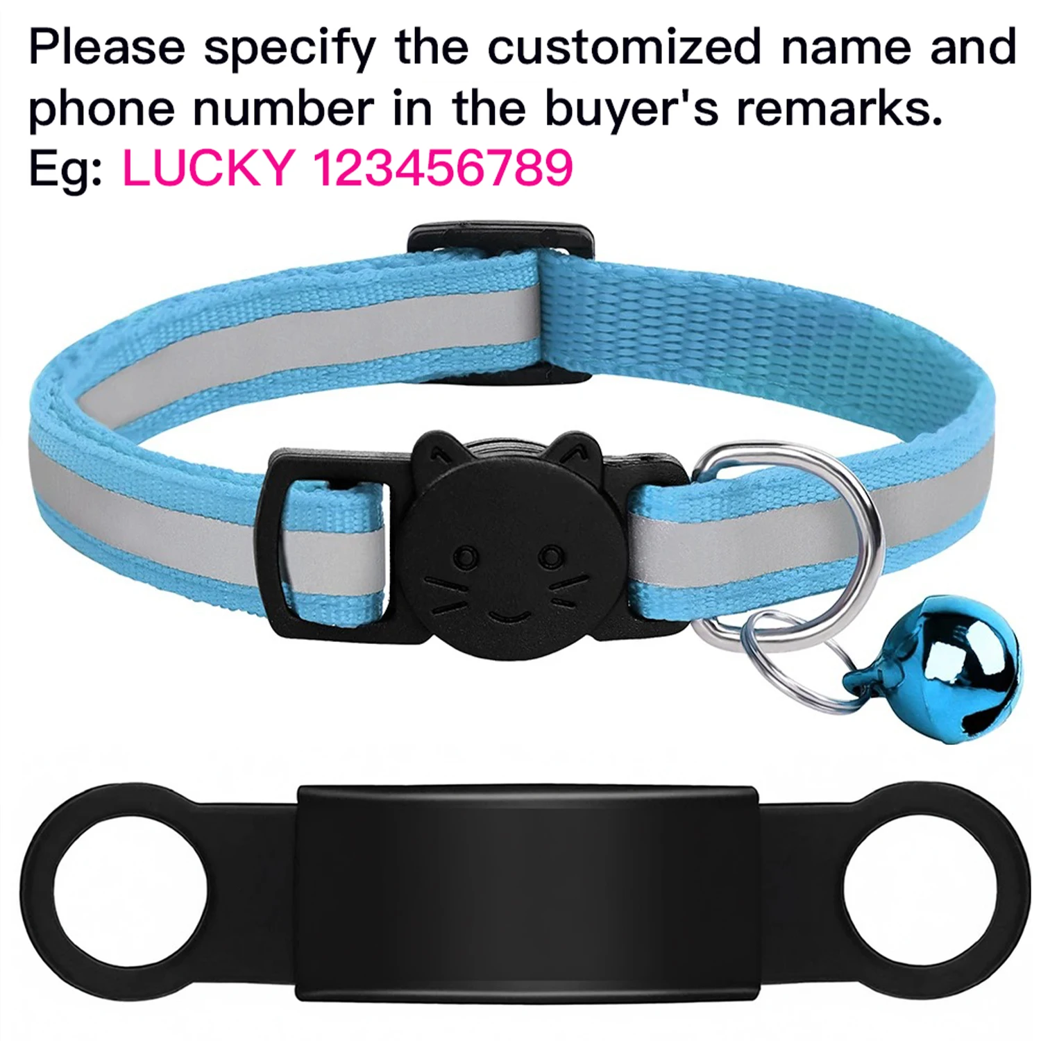 Personalized Reflective Pet Collar with Engraved ID Nameplate and Bell