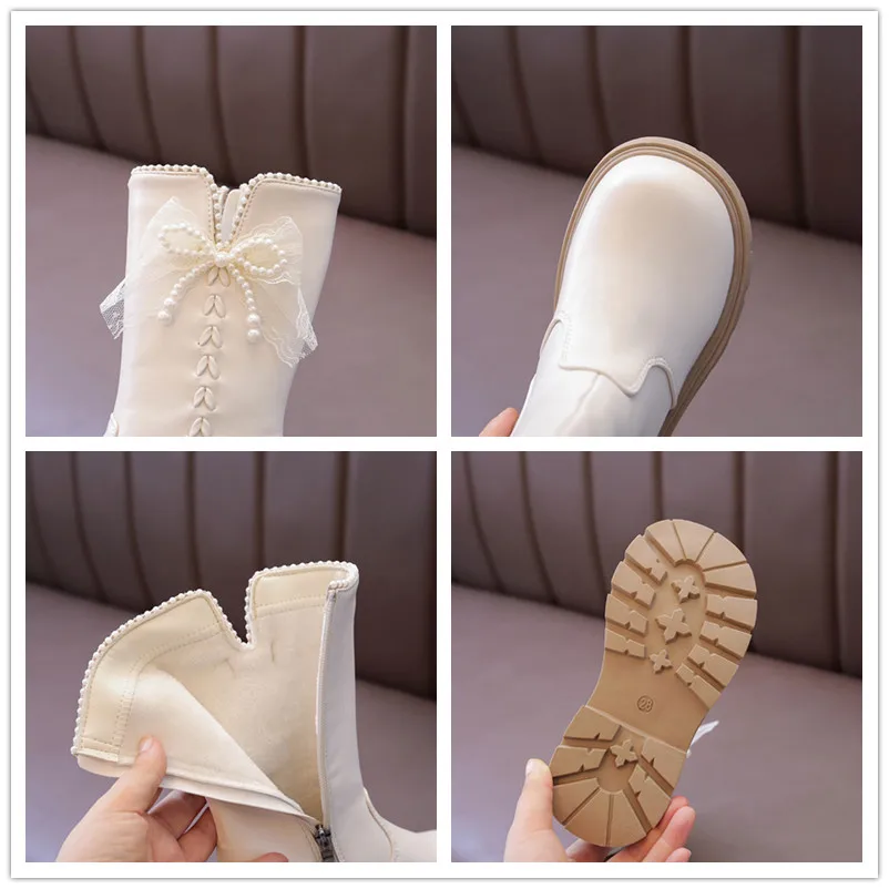 Girls Leather Mid Calf Boots Winter Kids Boots