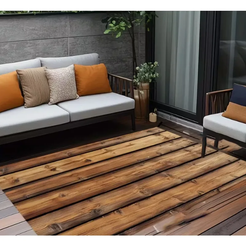 แผ่นรองพื้นลายไม้ พื้นผิวนุ่ม สำหรับห้องนั่งเล่น ห้องนอน ห้องครัว สไตล์เรโทร สีน้ำเงินและสีน้ำตาล แผ่นรองพื้นลายไม้สไตล์เรโทร 1