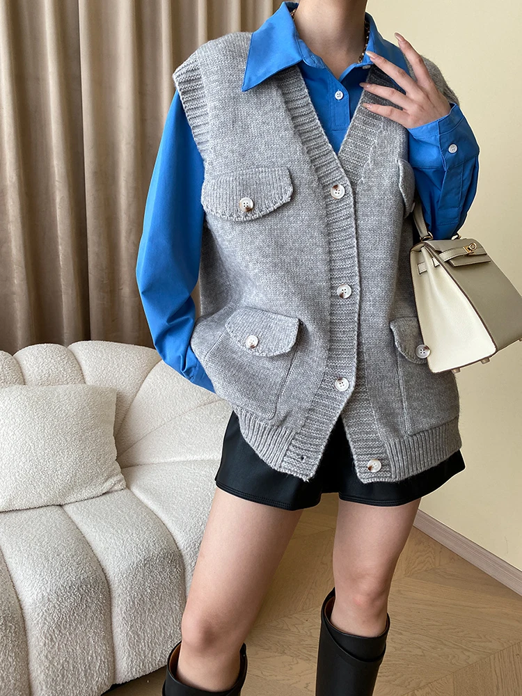 EAM Women Pockets Zipper Big Size Casual Gray Vest New Stand Collar  Sleeveless Fashion Tide Spring Summer 2023 1DF6812 - AliExpress