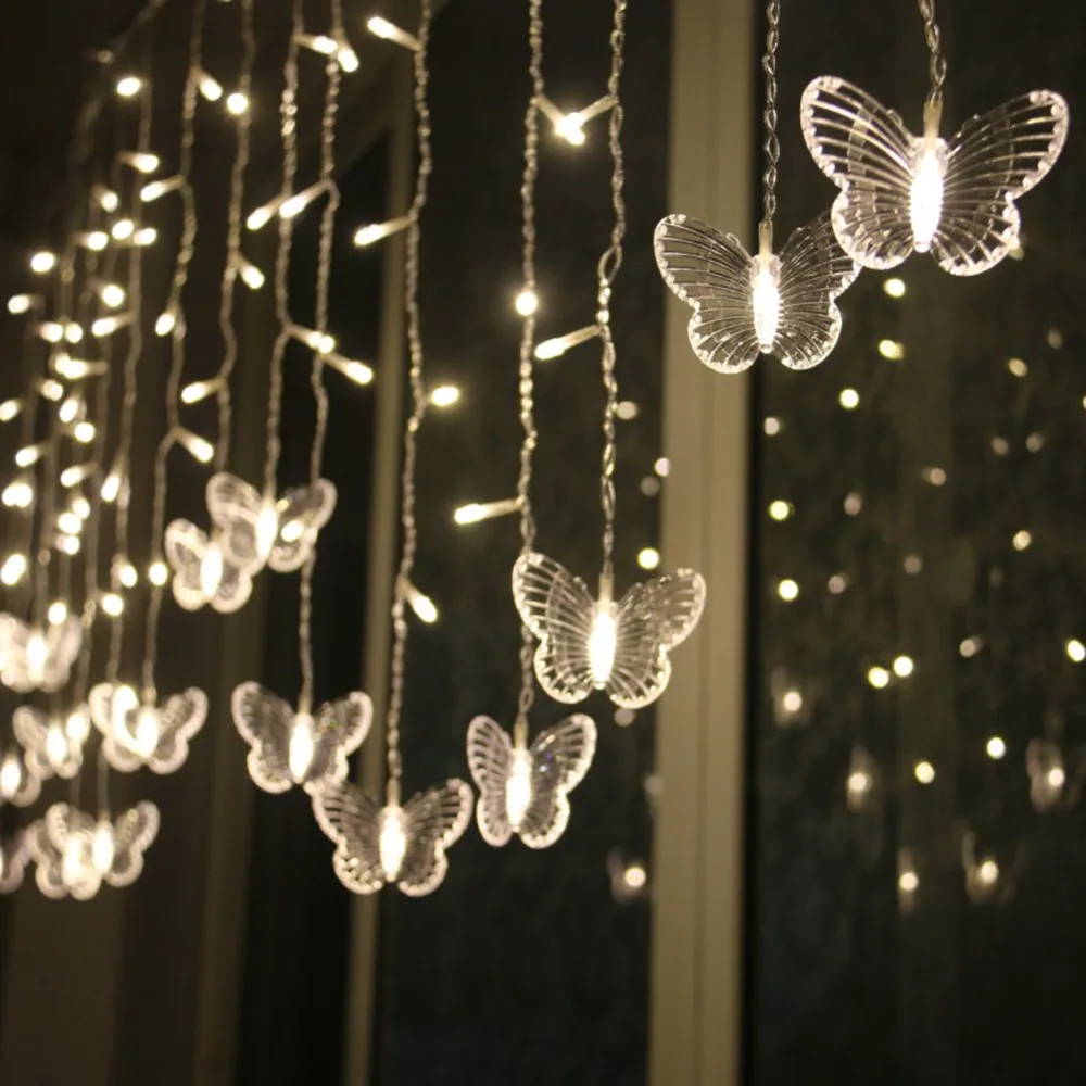 thumbnail image 1 of Guirnalda de luces LED con forma de mariposa o nieve para decoración de interiores, para ventanas, fiestas navideñas, enchufe UE/EE. UU./Reino Unido/AU, 1 of 5