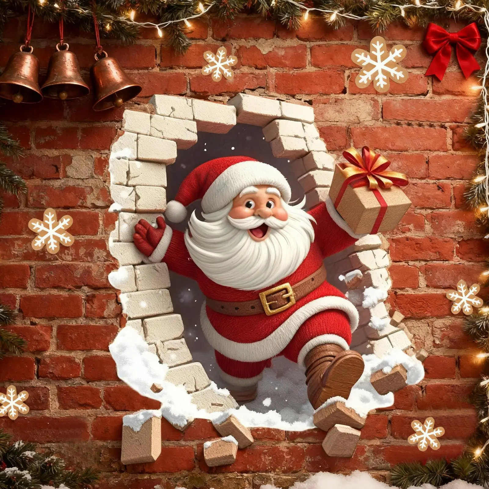 Santa Wall Decal Christmas Santa Breaking Brick Wall Stickers Decor Seasonal Decal For Home Party Living Room Bedroom Bathroom