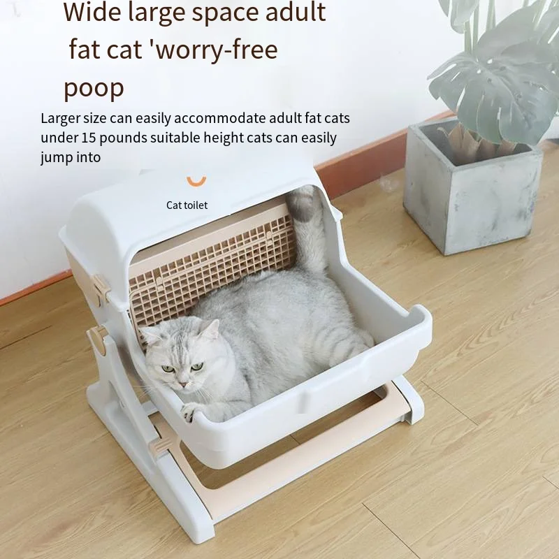 

2024 New Product Pink Green Beige Cat Toilet Extra Large Semi Automatic Cat Toilet Pet Toilet Semi Closed Cat litter Basin