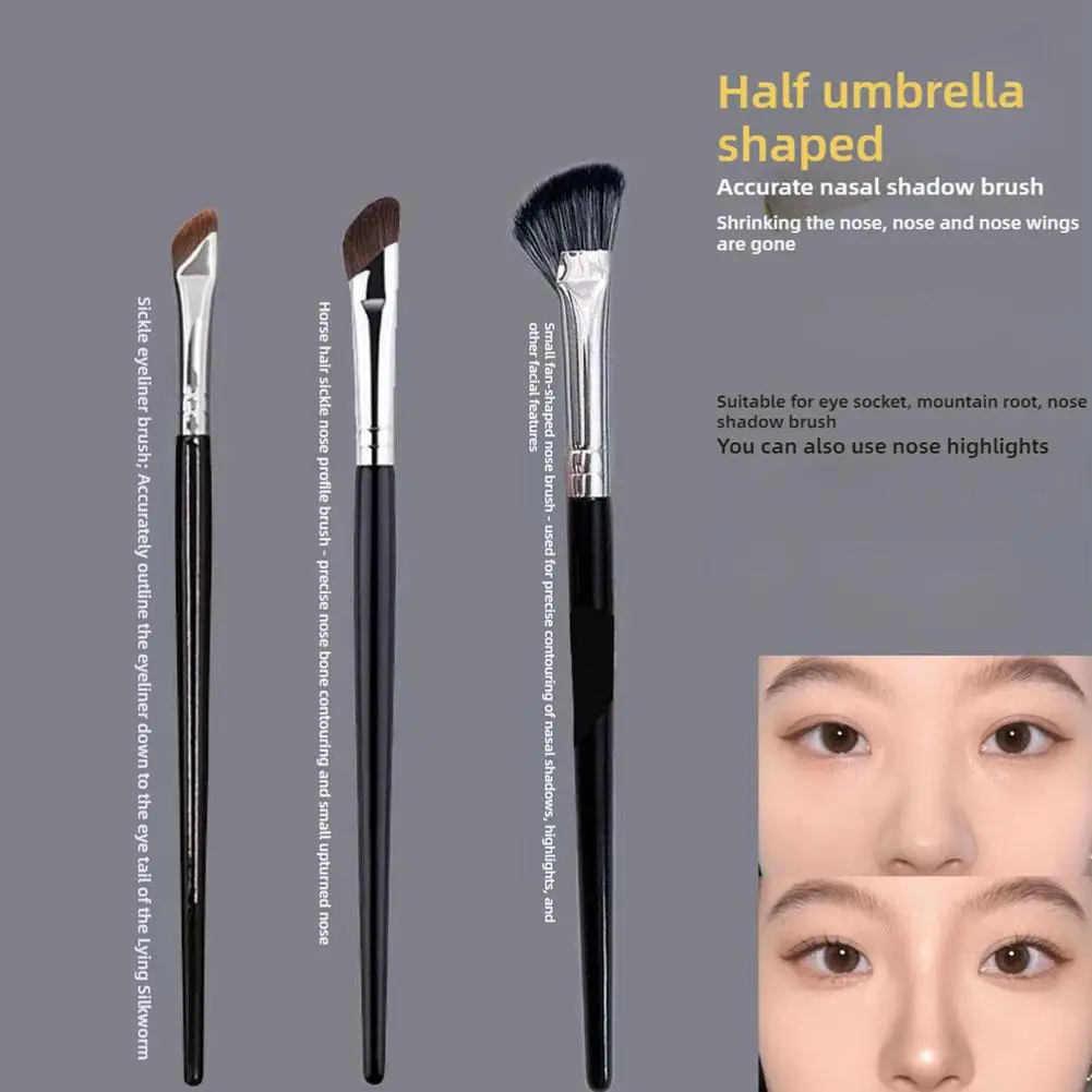 3PCS 코 브러쉬 세트 코 컨투어 브러쉬 조각용 반부채꼴 코 섀도우 브러쉬 각진 콘실러 브러쉬 언더 아이 화장품