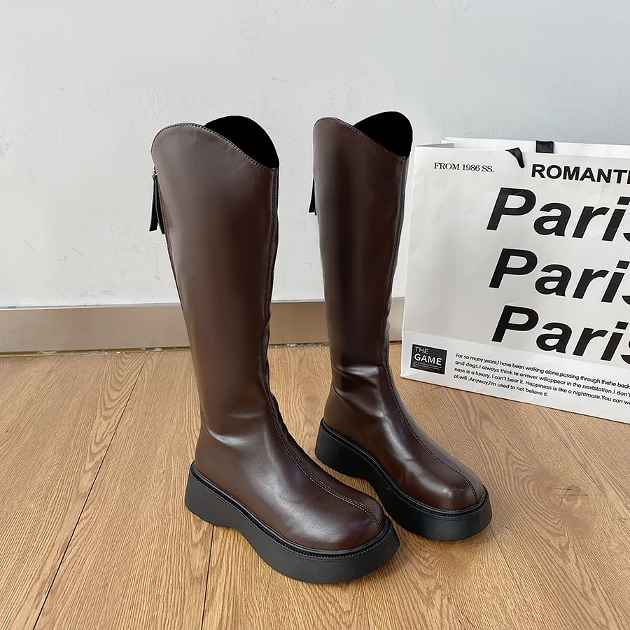 

Женские сапоги, новинка 2022, привлекательные Сапоги выше колена на высоком каблуке, на платформе, со шнуровкой и круглым носком, осенне-зимняя обувь