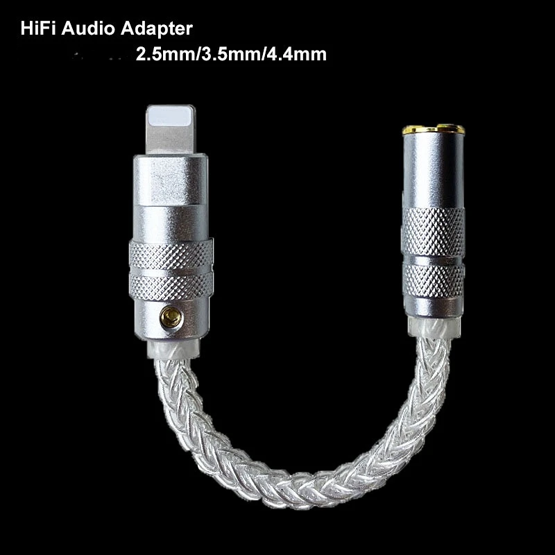 

Новый Hi-Fi аудио адаптер 2,5 мм/3,5 мм/4,4 мм ios для iPhone11/12/13 pro X XS XR Aux декодирование кабель из стерлингового серебра 99.999% пробы