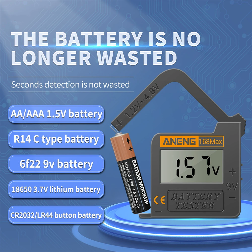 ANENG 168Max Digital Lithium Battery Tester Capacity Universal Test Checkered Load Analyzer Display Check AAA AA Button Cell 3