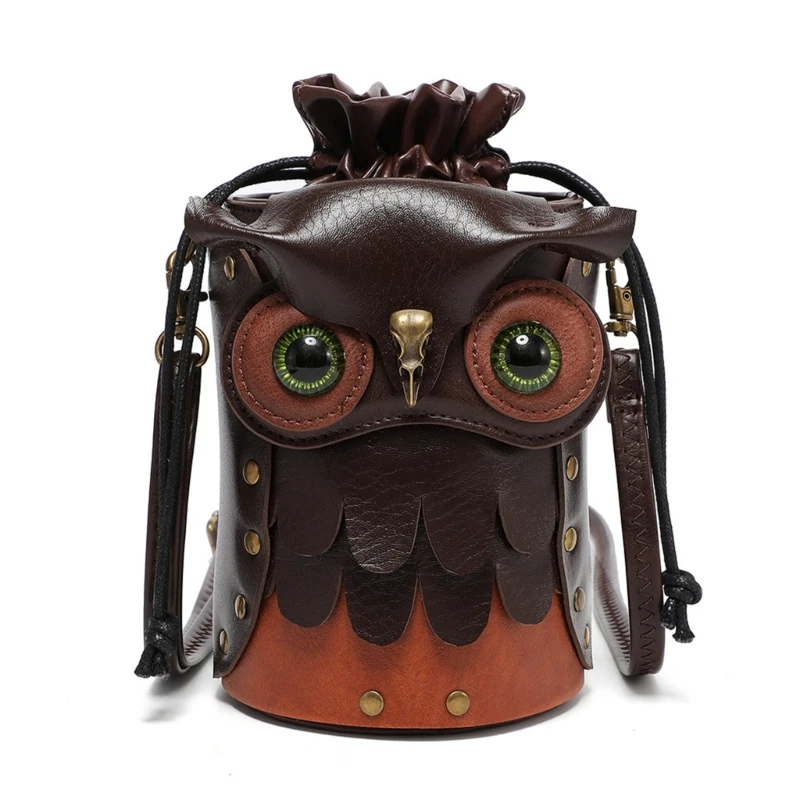 

PU Leather Messengers Bag for Women Drawstring Shoulder Bag Cartoon Owl Crossbody Bag Lovely Animal Shopping Dating Bag