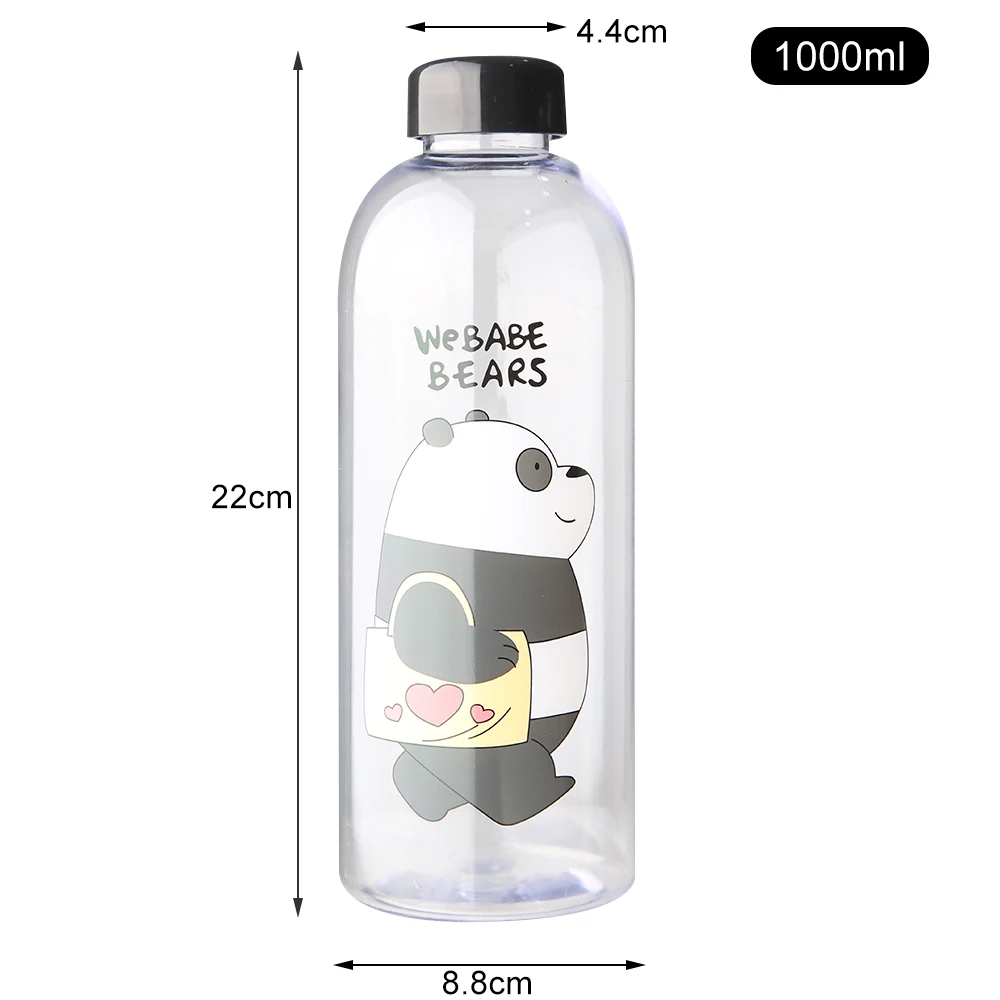 Cute Panda Bear Frosted Water Bottle with Straw - Leak-Proof 1000ml Drinkware