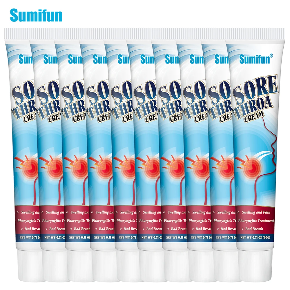 

10Pcs Sumifun Sore Throat Care Cream Treat Chronic Pharyngitis Tonsillitis Ointment Throat Dry Itchy Cough Medical Plaster 20g