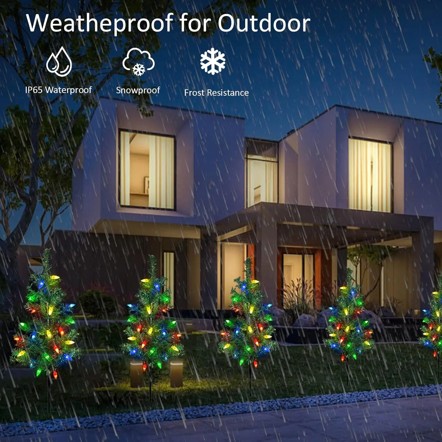 Upgraded 4-Pack Solar Christmas Garden Stake Lights, Decorative Xmas Tree Solar Christmas Yard Stake Outdoor Waterproof Pathway