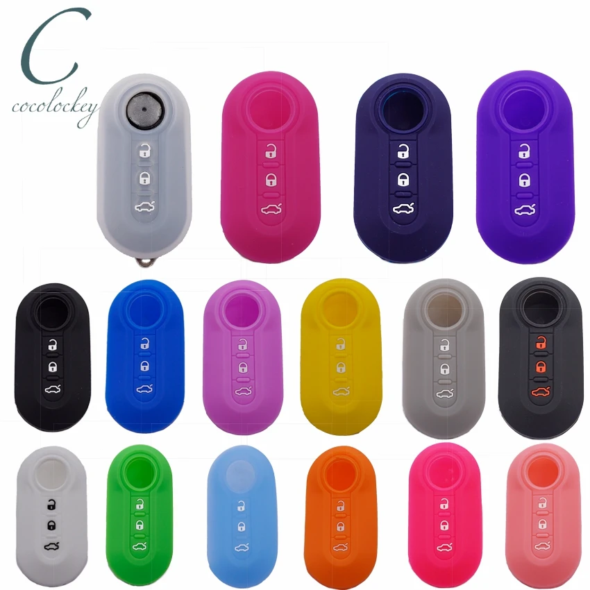 Cocolockey Silicone Car Key Cover Case Holder for Fiat 500 Panda Punto Bravo 3 Buttons Flip Remote Key No Car Accessories
