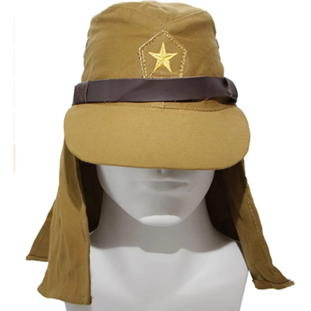 WW2 Brown Japanese Soldier Hat with Neck Flap Chin Strap High quality canvas CAP WWII Reproduction MILITARY HAT