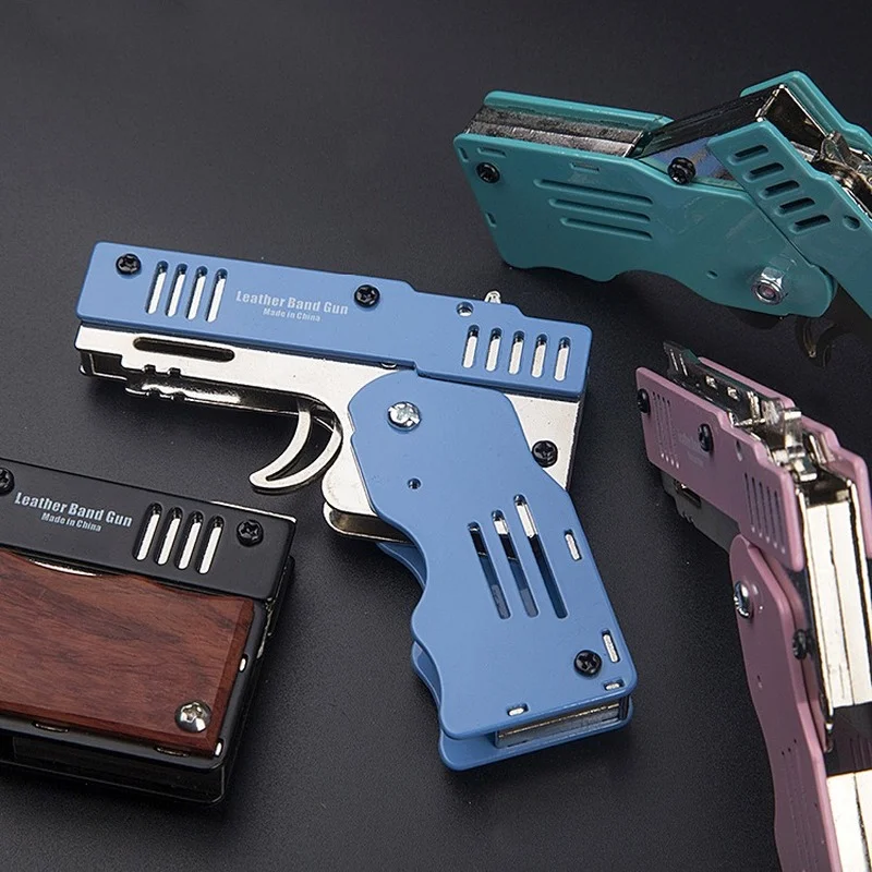Portable Rubber Band Gun Children's Toy All-metal Six-shot Rubber Band Pistol Boy Keychain Pendant Soft Bullet Gun Hot Gift Toy 3