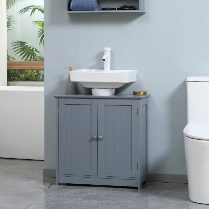 Pedestal Sink Storage Cabinet, Bathroom Under Sink Cabinet with 2 Doors and  Open Shelf, Bathroom Vanity