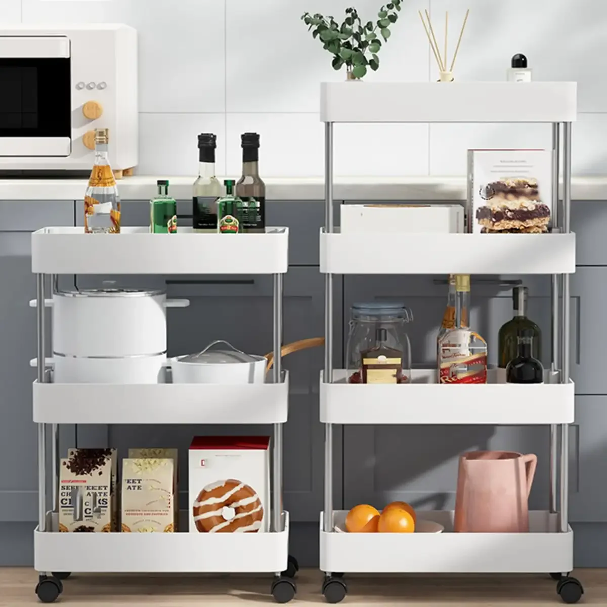 3/4 Tier Movable Gap Storage Rack Rolling Utility Cart Storage Shelf Kitchen Bathroom Slim Slide Organizer Shelf Livingroom 2